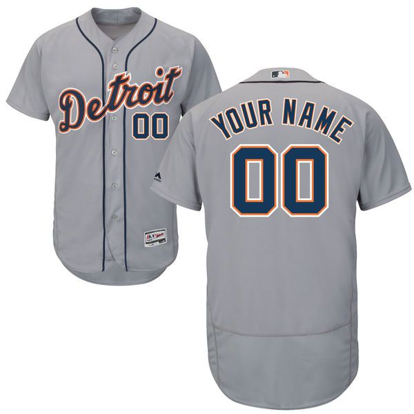 Men Detroit Tigers Majestic Road Gray Flex Base Authentic Collection Custom MLB Jersey